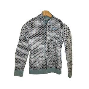 Fox Jacket Boys Large Blue Brown Houndstooth Hooded Athletic with Zippered Arm